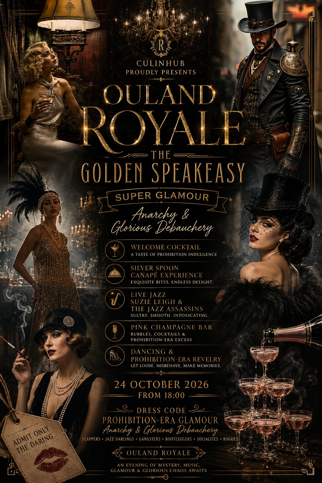 OULAND ROYALE GOLDEN SPEAKEASY SUPER GLAMOUR MEETS MUSTACHE & MELTED MORALITY